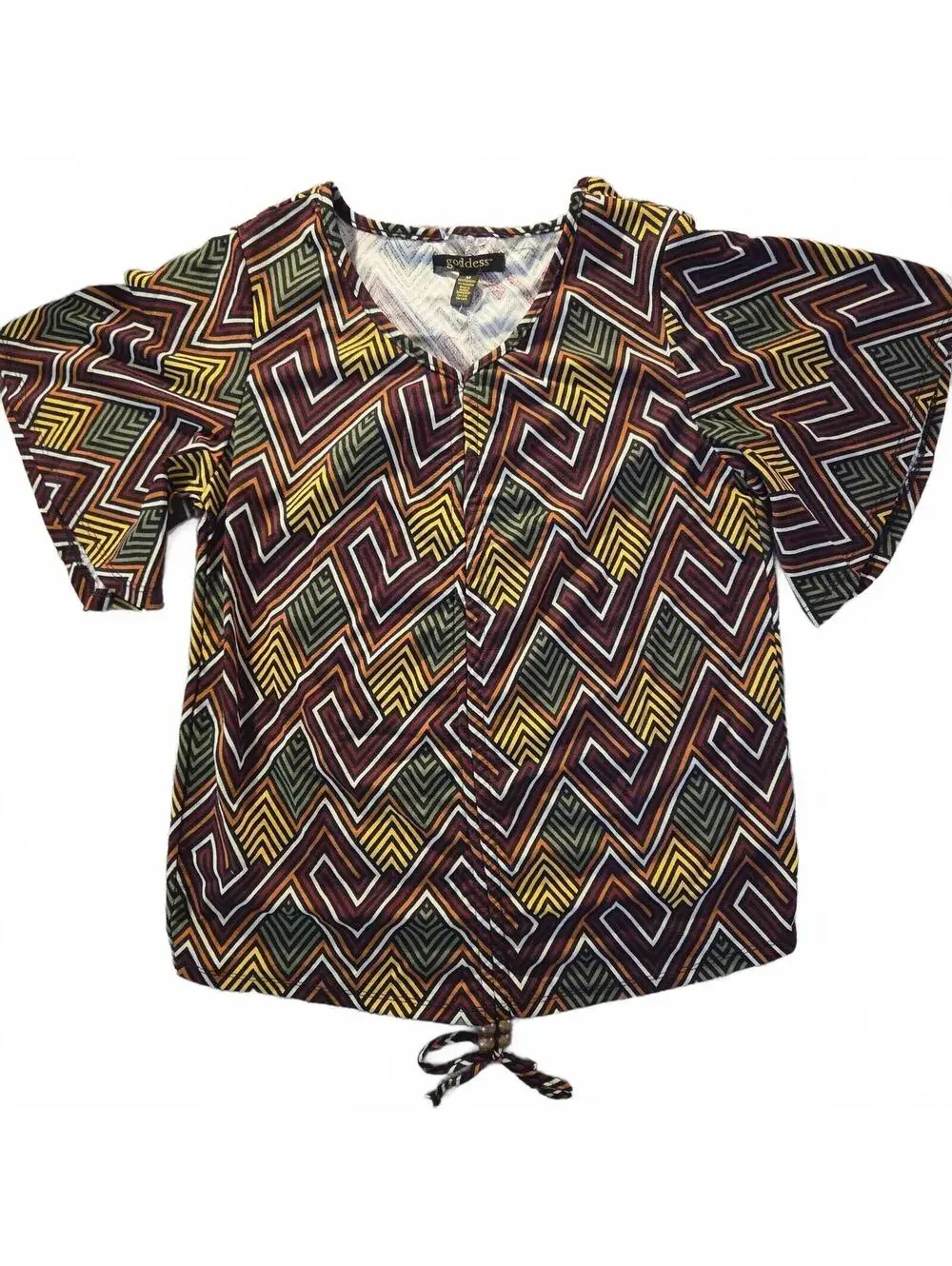 Goddess Geometric Patterned Drawstring Top, Size M - Picture 1 of 7